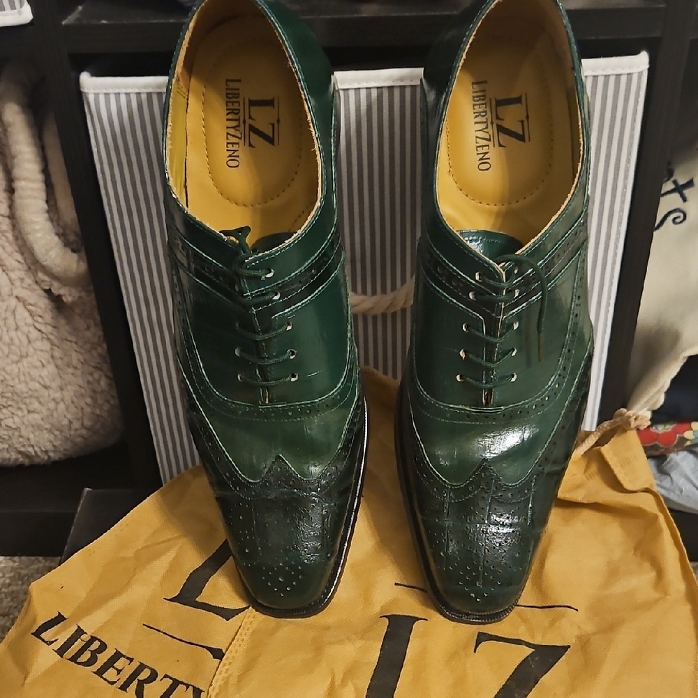 Emerald Green Wingtip Oxfords with Brogue Detailing - Picture 2 of 5